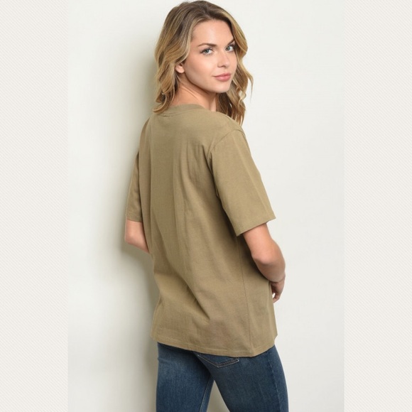 Small Pineapple Olive Lace Up Top Shirt Blouse - Picture 3 of 3
